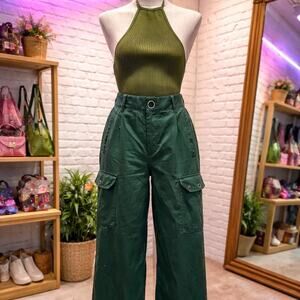 Maeve by Anthropologie Dark Green Wide Leg Cargo Pants Size 10